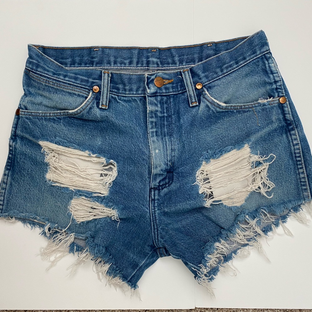 Wrangler Distressed High-Rise Denim Jean Shorts - Blue